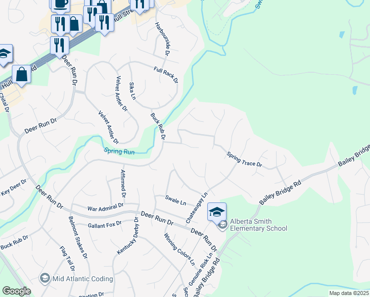 map of restaurants, bars, coffee shops, grocery stores, and more near 13325 Master Stag Drive in Midlothian