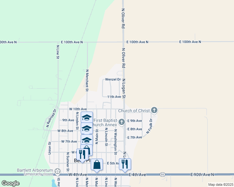 map of restaurants, bars, coffee shops, grocery stores, and more near 334-398 11th Avenue in Belle Plaine