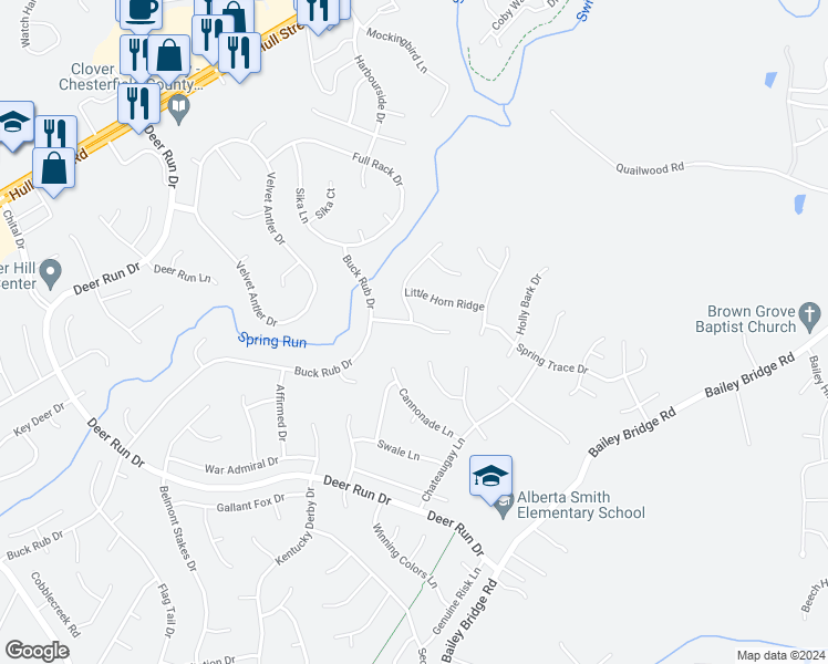 map of restaurants, bars, coffee shops, grocery stores, and more near 13331 Master Stag Drive in Midlothian
