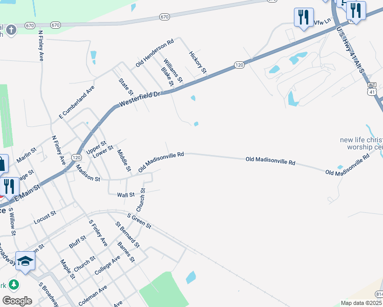 map of restaurants, bars, coffee shops, grocery stores, and more near 1100 Old Madisonville Road in Providence