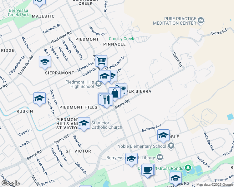 map of restaurants, bars, coffee shops, grocery stores, and more near 3612 Ivalynn Circle in San Jose