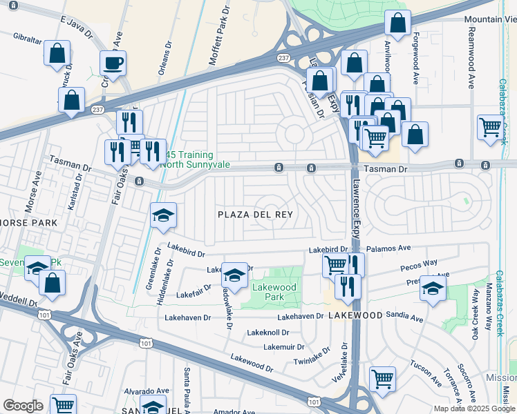 map of restaurants, bars, coffee shops, grocery stores, and more near 1225 Vienna Drive in Sunnyvale