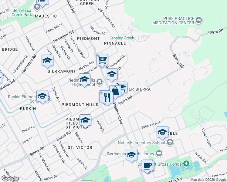 map of restaurants, bars, coffee shops, grocery stores, and more near 3513 Ivalynn Circle in San Jose