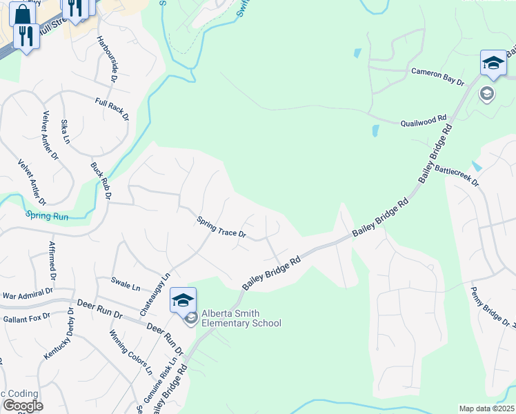 map of restaurants, bars, coffee shops, grocery stores, and more near 7000 Spring Trace Drive in Midlothian
