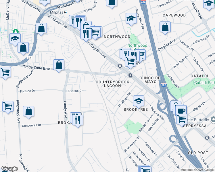 map of restaurants, bars, coffee shops, grocery stores, and more near in San Jose