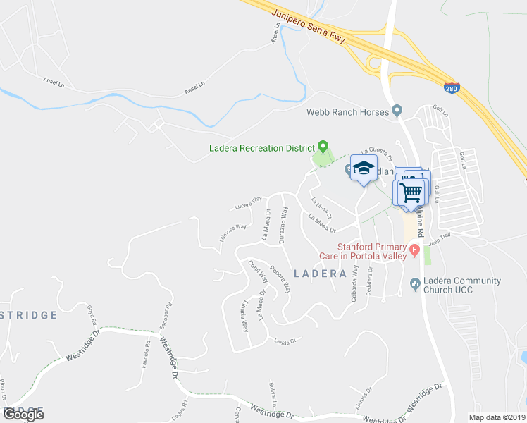map of restaurants, bars, coffee shops, grocery stores, and more near 630 La Mesa Drive in Menlo Park
