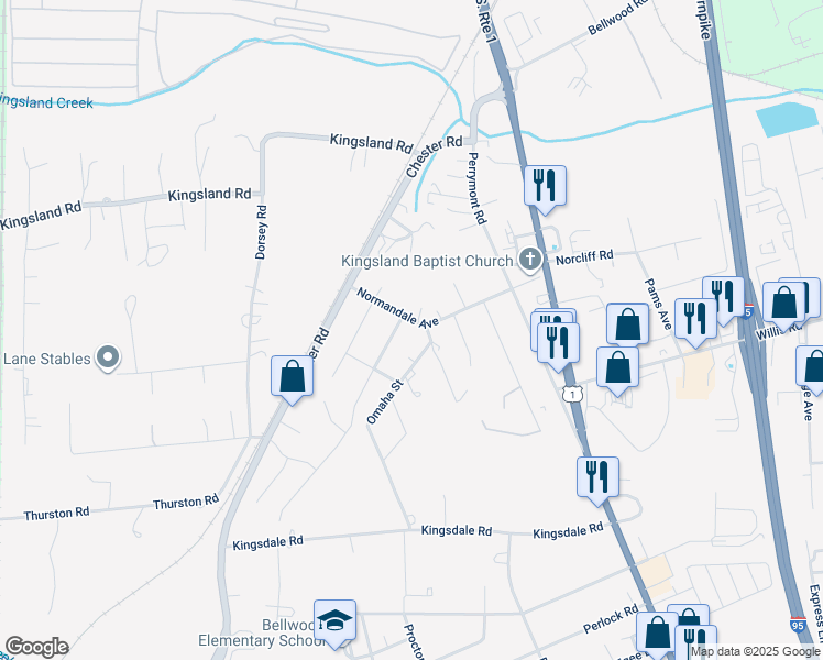map of restaurants, bars, coffee shops, grocery stores, and more near 2741 Normandale Avenue in Richmond