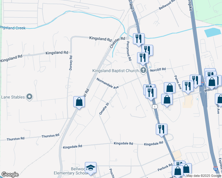 map of restaurants, bars, coffee shops, grocery stores, and more near 2741 Normandale Avenue in Richmond