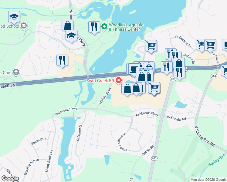 map of restaurants, bars, coffee shops, grocery stores, and more near 14620 Hancock Village Street in Chesterfield