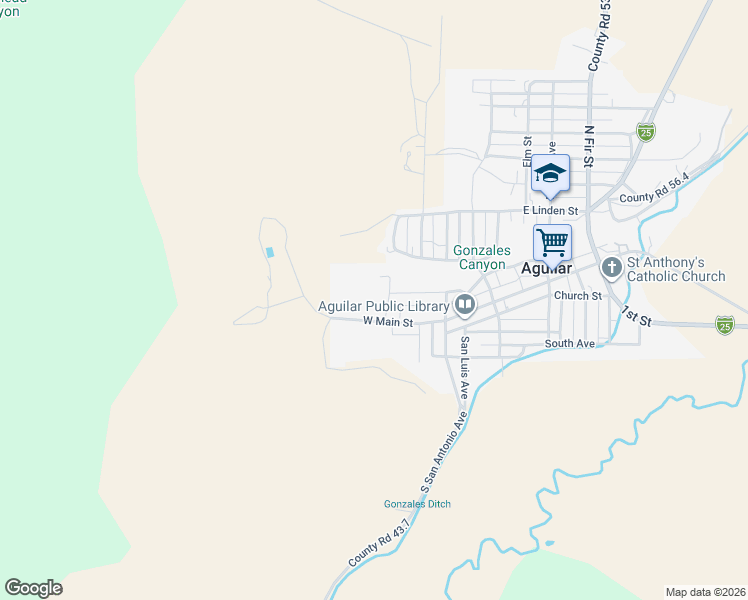 map of restaurants, bars, coffee shops, grocery stores, and more near 308-422 West Main Street in Aguilar