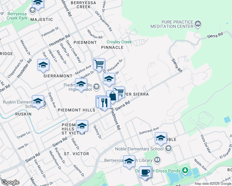 map of restaurants, bars, coffee shops, grocery stores, and more near 3539 Ivalynn Circle in San Jose