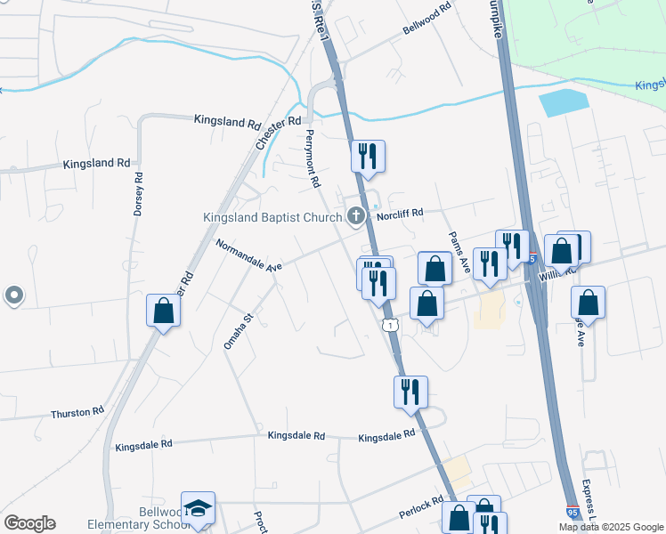 map of restaurants, bars, coffee shops, grocery stores, and more near 8917 Oak Lawn Street in Richmond