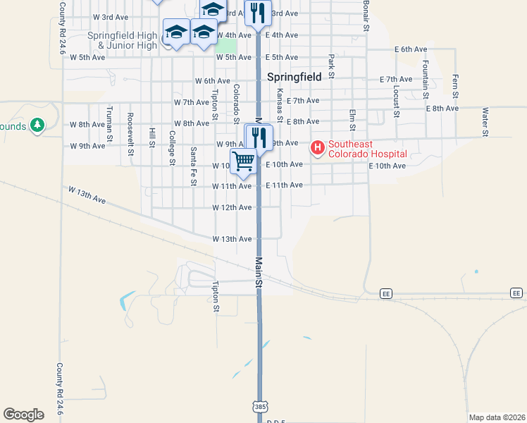 map of restaurants, bars, coffee shops, grocery stores, and more near 1100-1198 Main St in Springfield