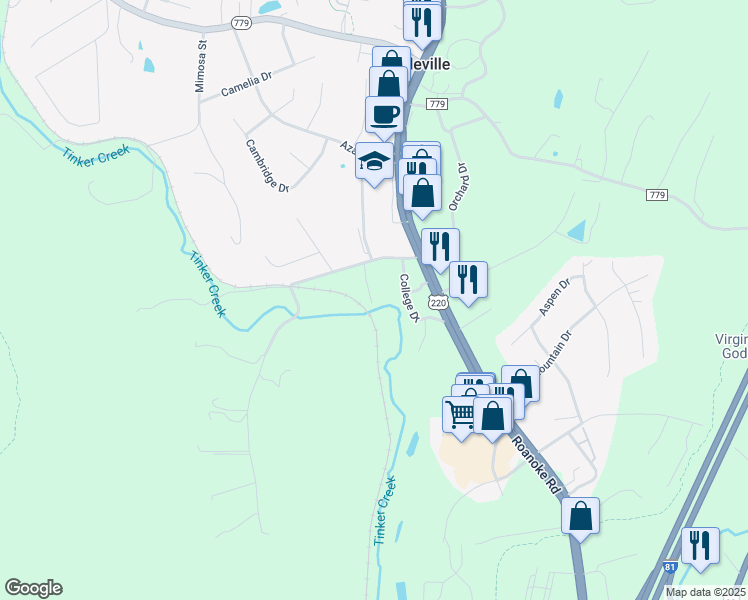 map of restaurants, bars, coffee shops, grocery stores, and more near 135 Tinker Mill Road in Daleville