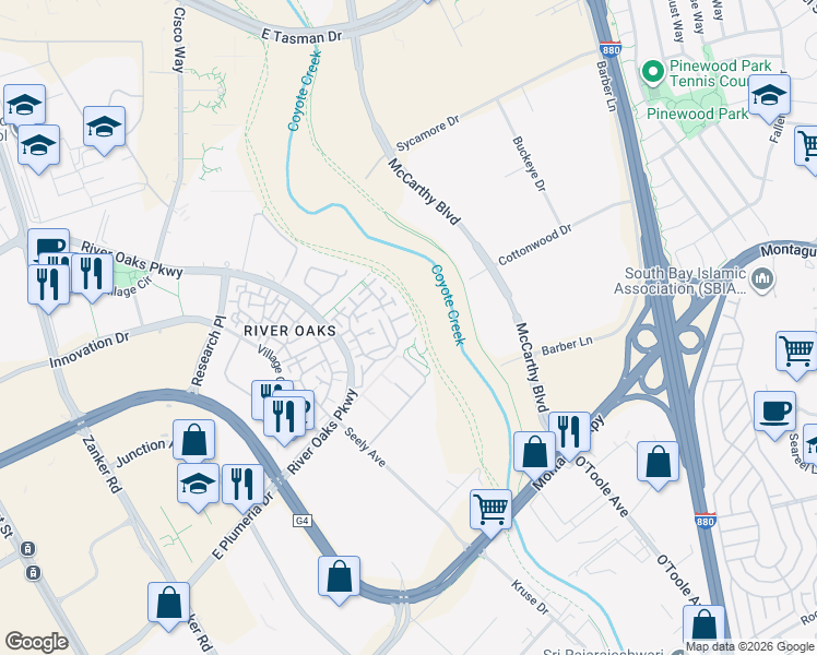 map of restaurants, bars, coffee shops, grocery stores, and more near 785 Ovation Court in San Jose