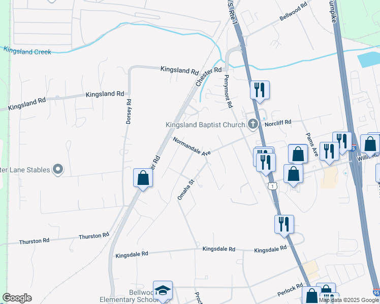 map of restaurants, bars, coffee shops, grocery stores, and more near 2801 Normandale Avenue in Richmond