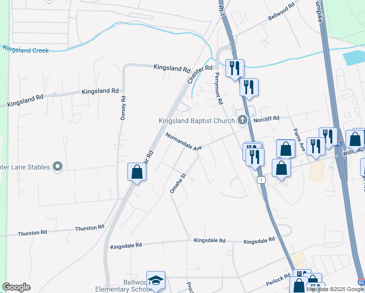 map of restaurants, bars, coffee shops, grocery stores, and more near 2801 Normandale Avenue in Richmond
