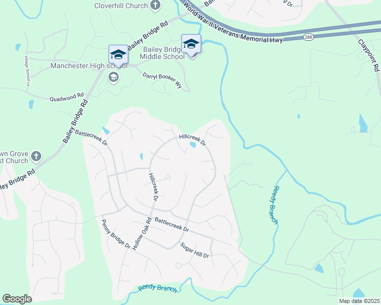 map of restaurants, bars, coffee shops, grocery stores, and more near 12306 Point Sunrise Court in Midlothian