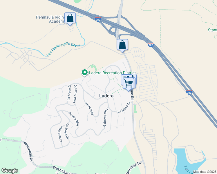 map of restaurants, bars, coffee shops, grocery stores, and more near 369 La Cuesta Drive in Menlo Park