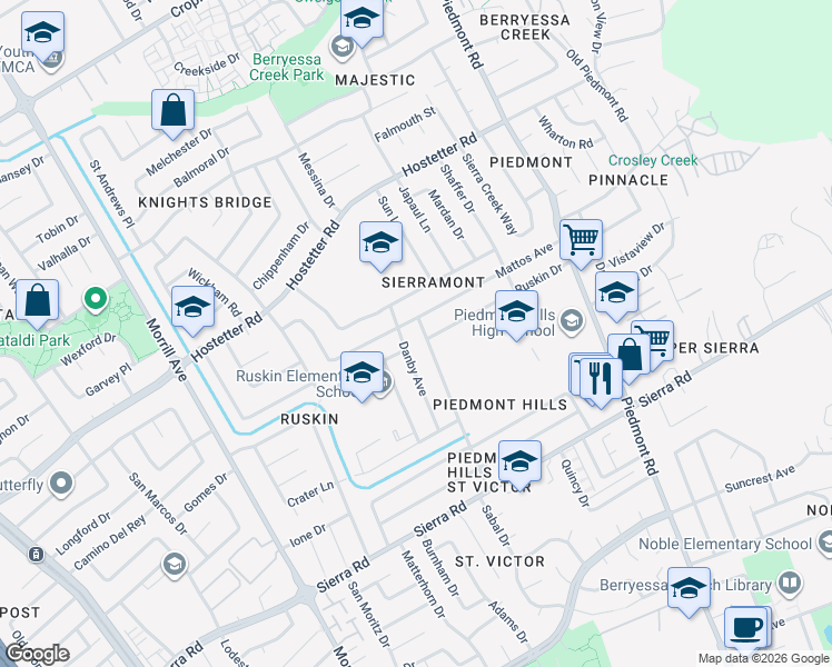 map of restaurants, bars, coffee shops, grocery stores, and more near 3133 Mattos Avenue in San Jose