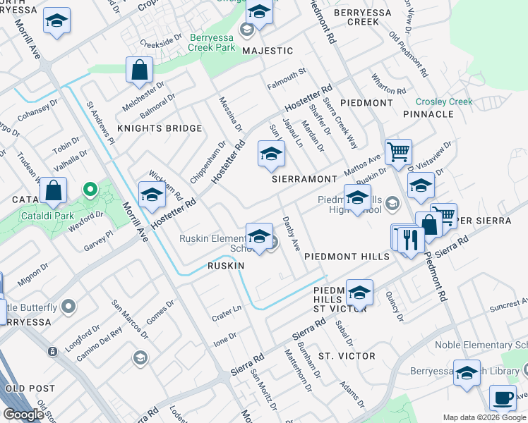 map of restaurants, bars, coffee shops, grocery stores, and more near 3136 Kimlee Drive in San Jose