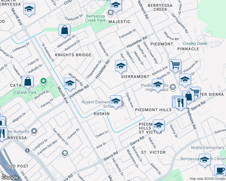 map of restaurants, bars, coffee shops, grocery stores, and more near 3136 Kimlee Drive in San Jose