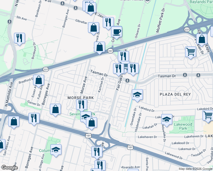 map of restaurants, bars, coffee shops, grocery stores, and more near 1131 Munich Terrace in Sunnyvale