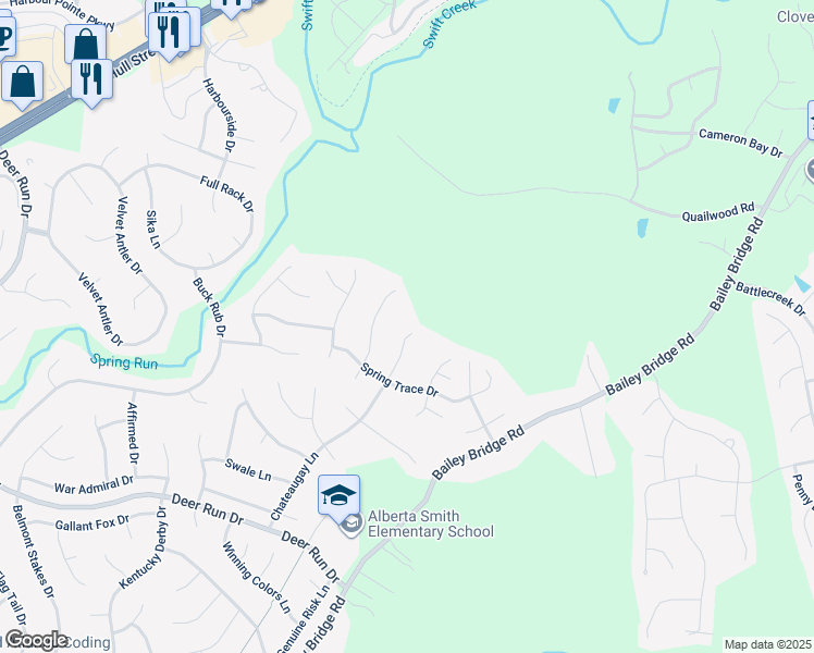 map of restaurants, bars, coffee shops, grocery stores, and more near 7002 Chateaugay Lane in Midlothian