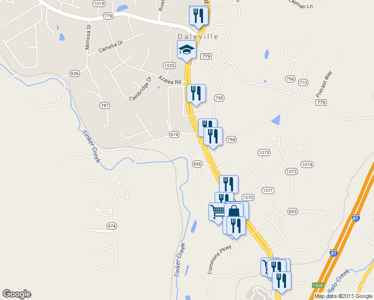 map of restaurants, bars, coffee shops, grocery stores, and more near 151 College Drive in Daleville