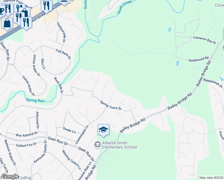 map of restaurants, bars, coffee shops, grocery stores, and more near 7002 Chateaugay Lane in Midlothian