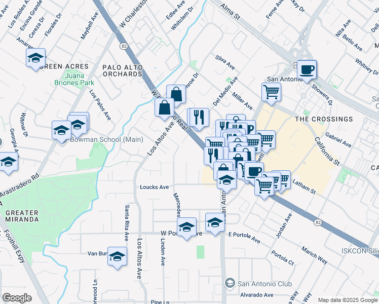 map of restaurants, bars, coffee shops, grocery stores, and more near 4440 El Camino Real in Los Altos