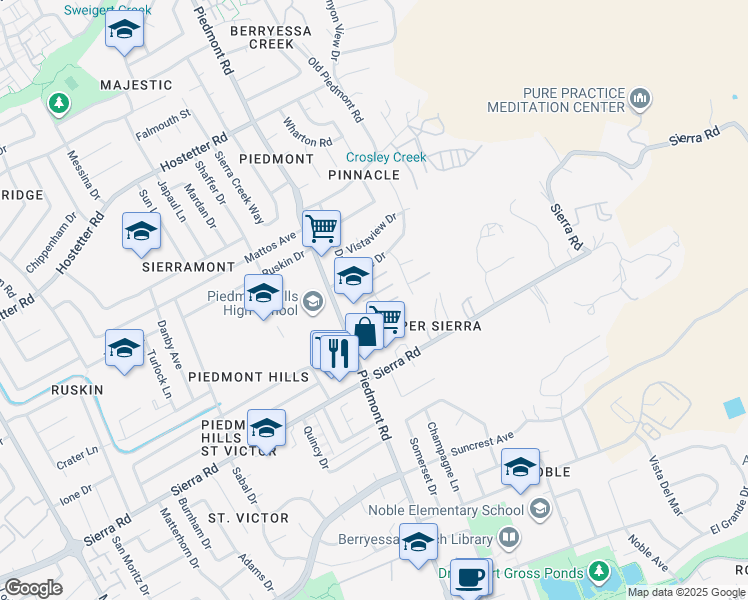 map of restaurants, bars, coffee shops, grocery stores, and more near 3346 Shadow Leaf Drive in San Jose