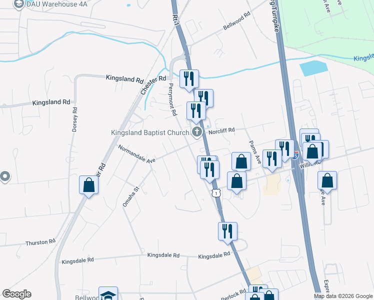 map of restaurants, bars, coffee shops, grocery stores, and more near 8900 Perrymont Road in Richmond