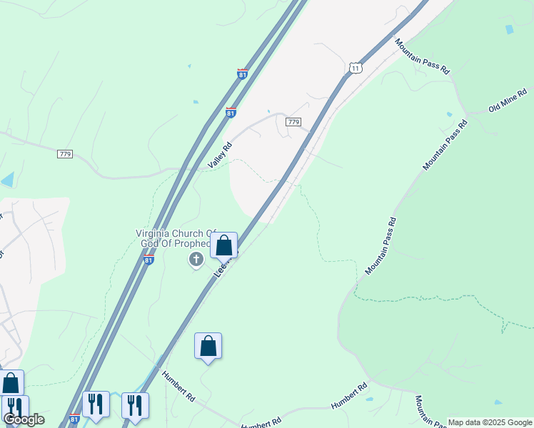 map of restaurants, bars, coffee shops, grocery stores, and more near 4070 Lee Highway in Troutville