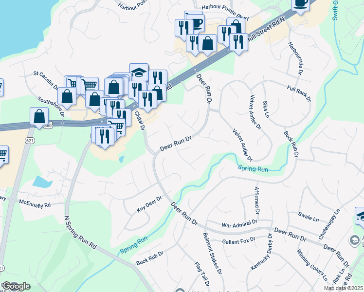 map of restaurants, bars, coffee shops, grocery stores, and more near 13908 Deer Thicket Court in Midlothian