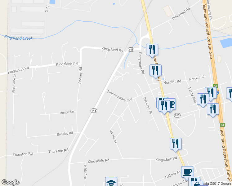 map of restaurants, bars, coffee shops, grocery stores, and more near 2816 Normandale Avenue in Richmond