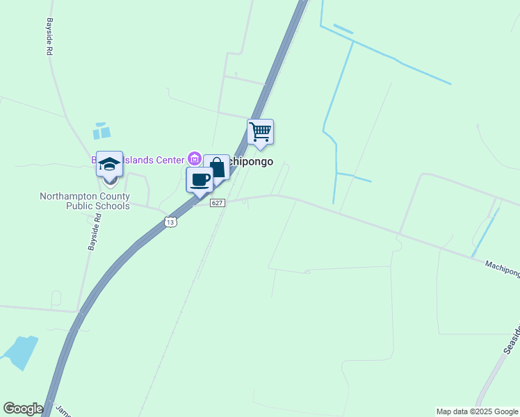map of restaurants, bars, coffee shops, grocery stores, and more near 7468 Machipongo Drive in Machipongo