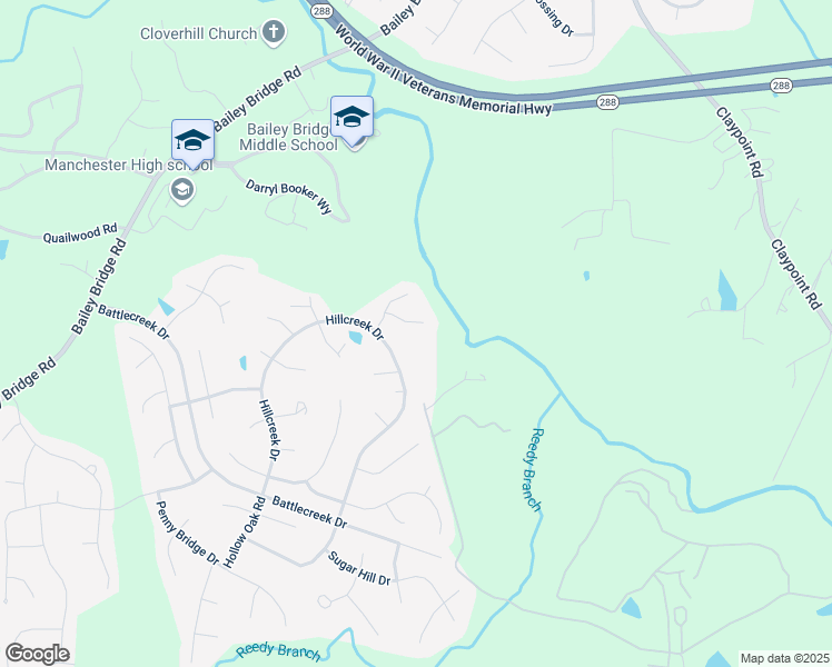 map of restaurants, bars, coffee shops, grocery stores, and more near 12113 Erika Marie Court in Midlothian