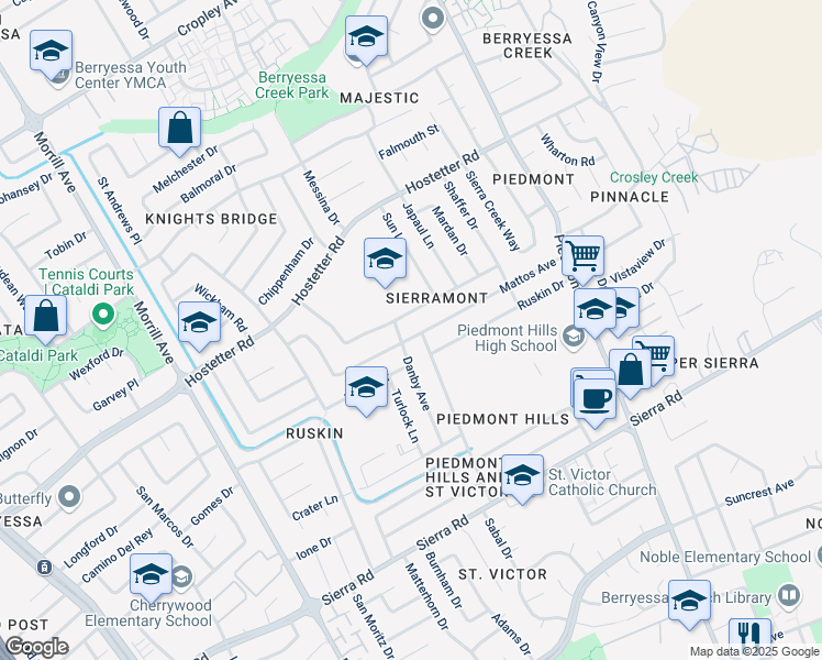 map of restaurants, bars, coffee shops, grocery stores, and more near 3133 Mattos Avenue in San Jose
