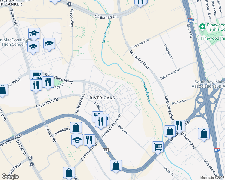 map of restaurants, bars, coffee shops, grocery stores, and more near in San Jose