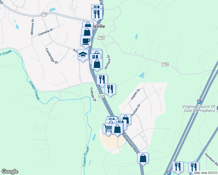 map of restaurants, bars, coffee shops, grocery stores, and more near 71 Wendover Road in Daleville