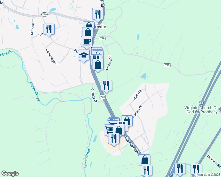 map of restaurants, bars, coffee shops, grocery stores, and more near 71 Wendover Road in Daleville