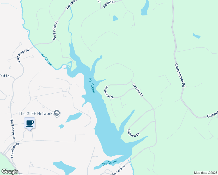 map of restaurants, bars, coffee shops, grocery stores, and more near 313 Eastwind Drive in Forest
