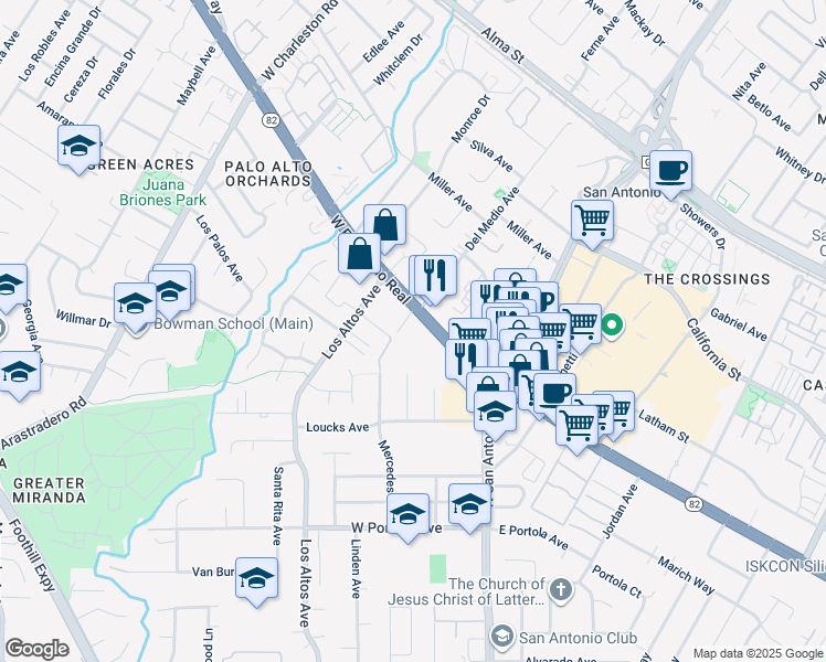 map of restaurants, bars, coffee shops, grocery stores, and more near 4440 El Camino Real in Los Altos