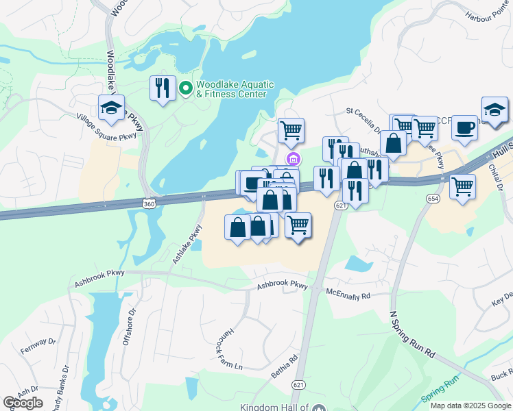 map of restaurants, bars, coffee shops, grocery stores, and more near 14620 Hancock Village Street in Chesterfield