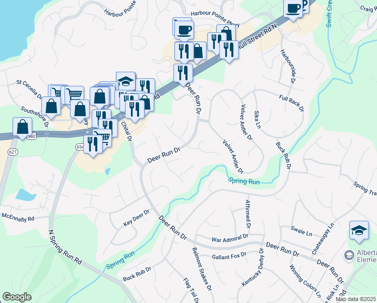 map of restaurants, bars, coffee shops, grocery stores, and more near 7002 Deer Run Lane in Midlothian