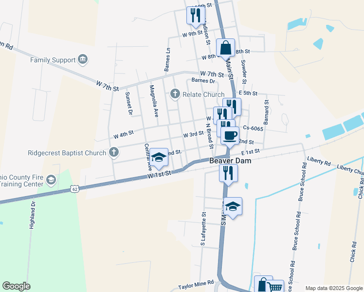 map of restaurants, bars, coffee shops, grocery stores, and more near 500-598 Cs-6050 in Beaver Dam