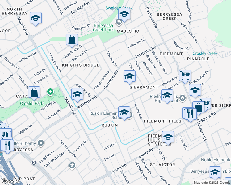 map of restaurants, bars, coffee shops, grocery stores, and more near in San Jose
