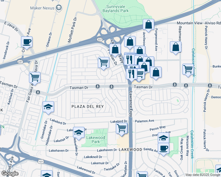 map of restaurants, bars, coffee shops, grocery stores, and more near 1220 Vienna Drive in Sunnyvale