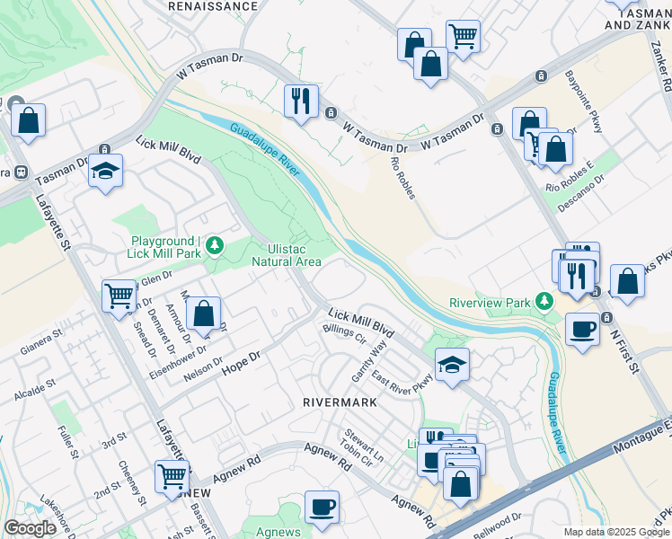 map of restaurants, bars, coffee shops, grocery stores, and more near 4503 Carlyle Court in Santa Clara